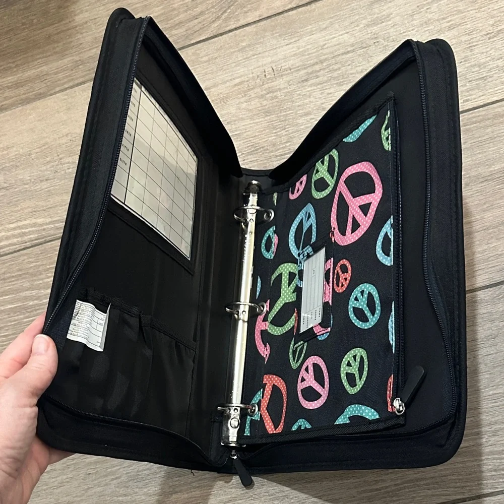 Pottery Barn Teen Black Binder with Colorful Peace Signs